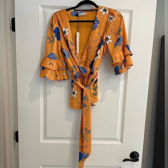 NWT Monique Luhillier Blouse Gold FloralSz. S - Picture 1 of 3